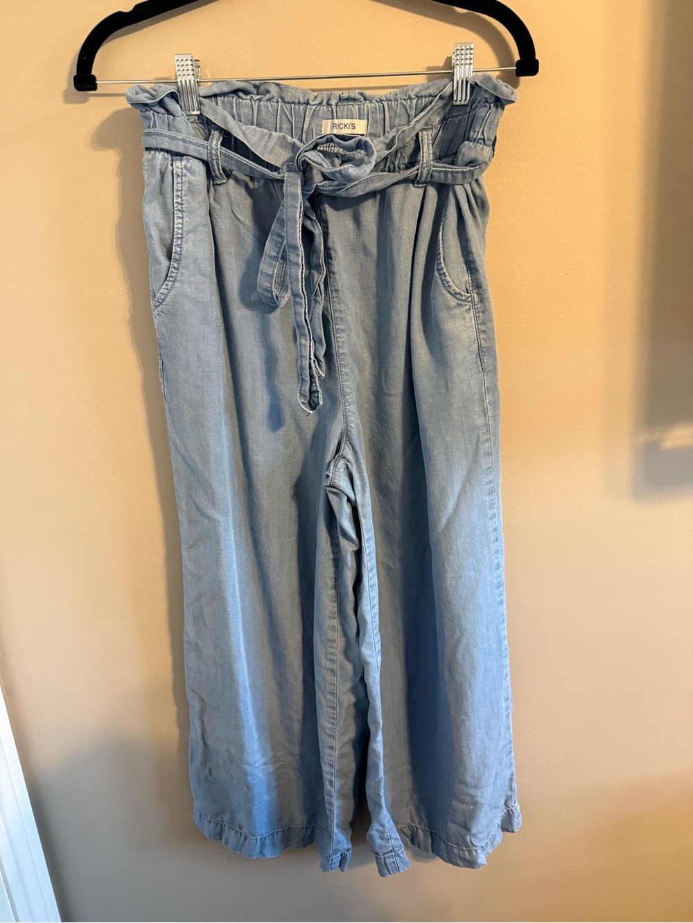 Ricki's Light Blue Paperbag Waist Wide Leg Chambray Culottes